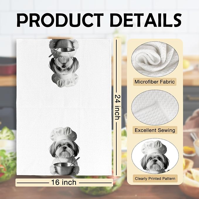 Funny Chef Shih Tzu Kitchen Towels Set of 2, Shih Tzu Dog Gifts - Image 6