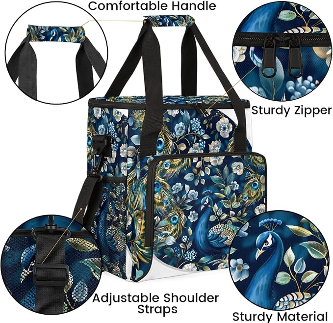 Animal Peacock Feaher Coffee Maker Carring Bag, Large Insulated Storage - Image 6