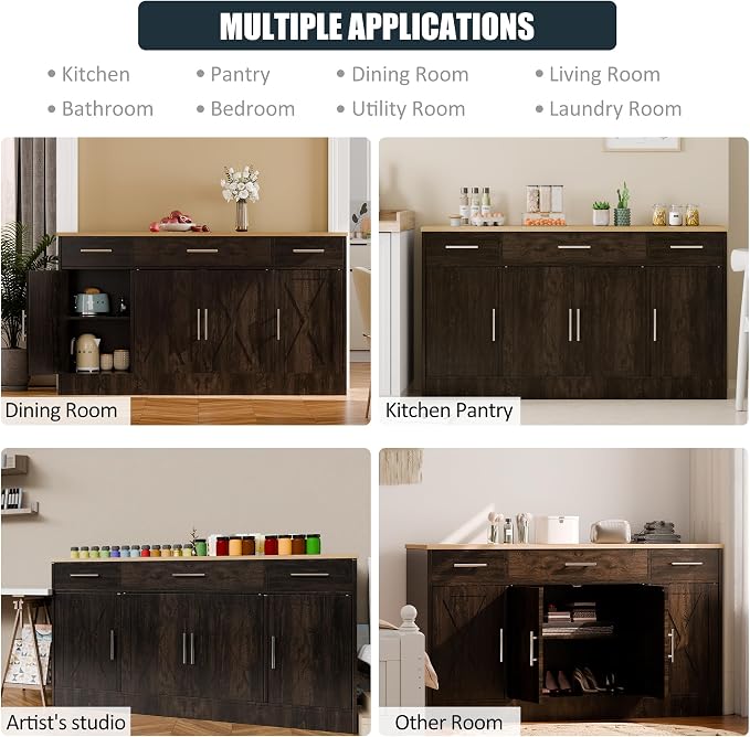 SUNLEI Kitchen Buffet Sideboard Cabinet, Farmhouse Storage Cabinet - Image 5