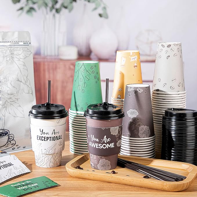 Ziliny 100 Sets 12 oz Disposable Coffee Cups - Image 4