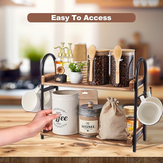 BDBDYEAY Coffee Bar Accessories, 2-Tier Coffee Bar Organizer - Image 7