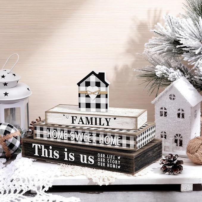 Amyhill 4 Pcs Home Sweet Tabletop Decor Set Black and White Farmhouse Wooden - Image 2