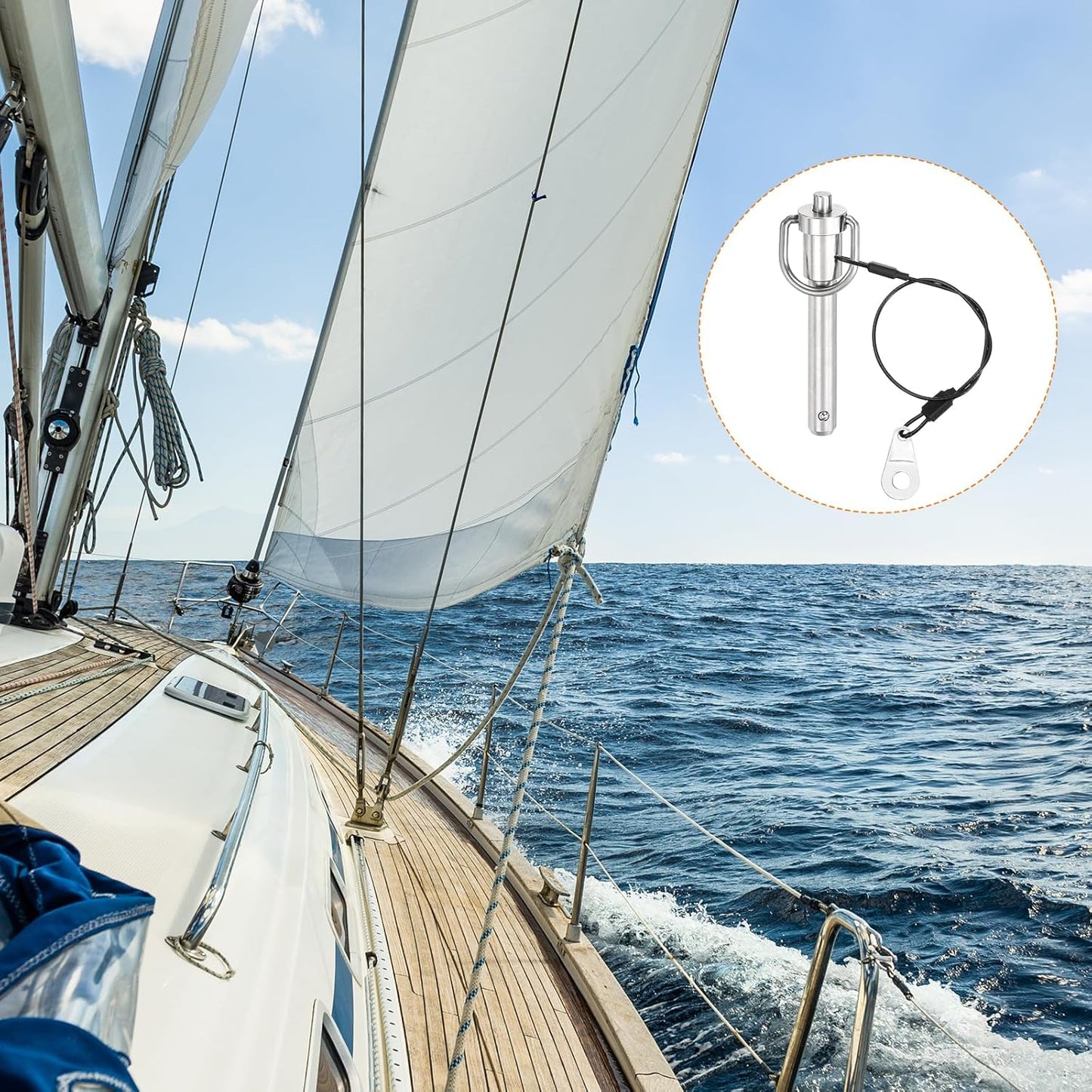 uxcell 2 Pcs Quick Release Pin, 3/8" x 1.77"(Dia. x L) Push-Button Ball Locking Pin 304 Stainless Steel Ring Handle Locking Pin with Wire for Audio Bimini Top Marine, Silver