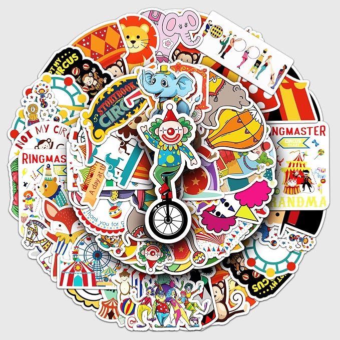 51Pcs Circus Stickers, Waterproof Vinyl Cute Carnival Animal Decals - Image 2