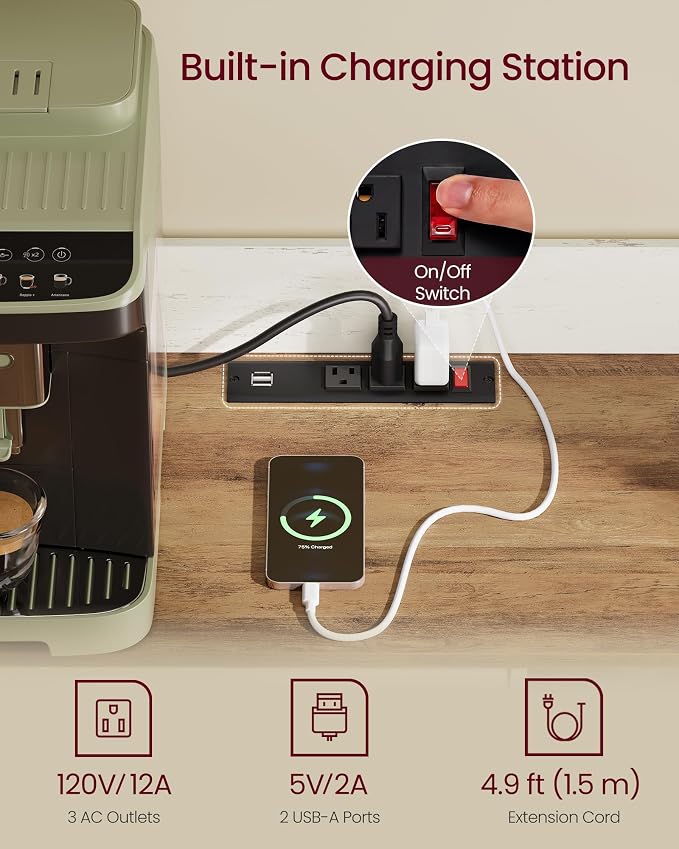 VASAGLE Baker's Rack with LED Lights and Power Outlet, Farmhouse Coffee Bar - Image 7