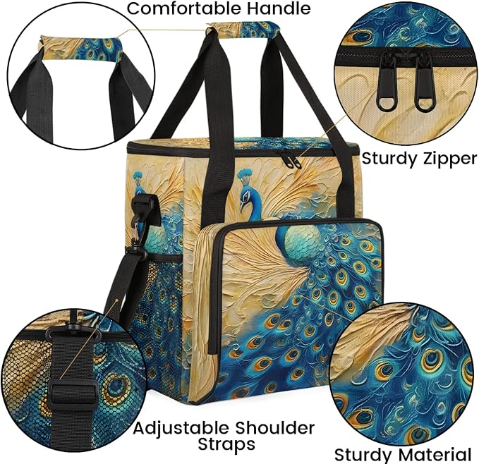 Vintage Peacock Coffee Maker Carring Bag, Large Insulated Storage Organizer - Image 6