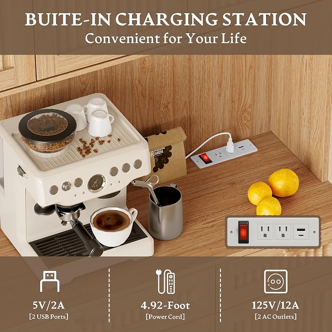 BORNOON Pantry Cabinet with Charging Station and Light, Tall Kitchen Pantry - Image 4