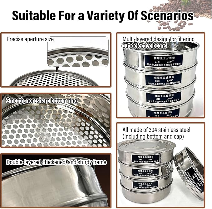 Stainless Steel Coffee Grading Sieve Set, 8 Inch Fine Mesh Strainer - Image 6