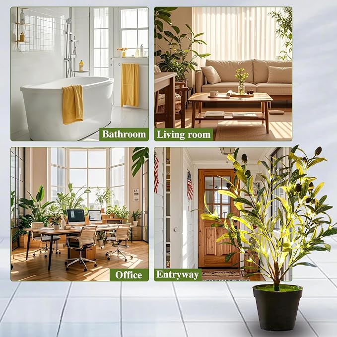 Artificial Olive Tree Lamp, Faux Olive Tree and Fruits Artificial Plant - Image 5