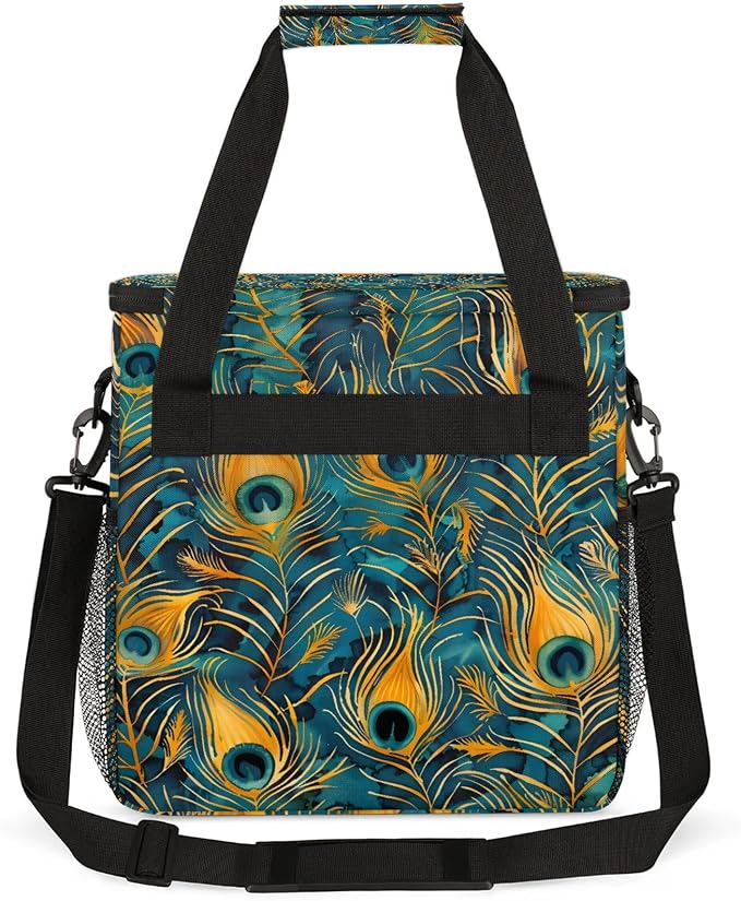 Bohemian Peacock Feather Coffee Maker Carring Bag, Large Insulated Storage - Image 5