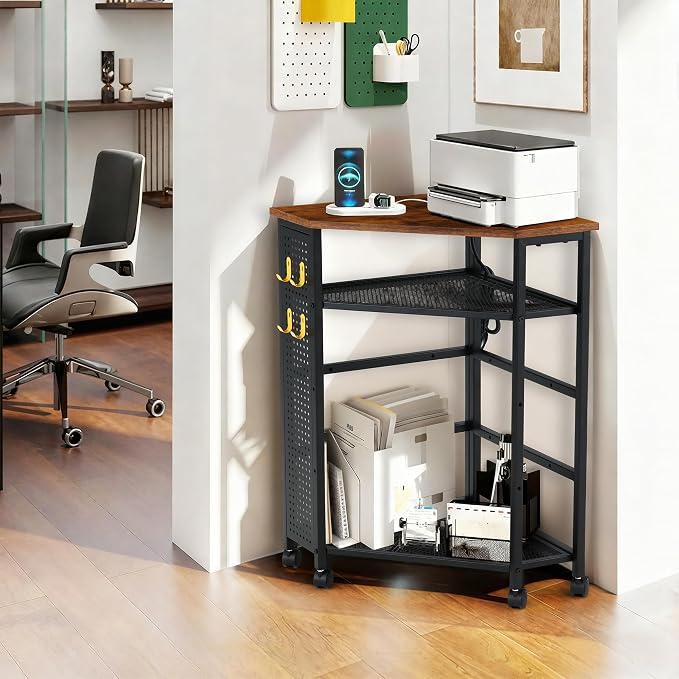HOMREST Corner Table with Charging Station, 3-Tier Corner Shelf Stand with - Image 6