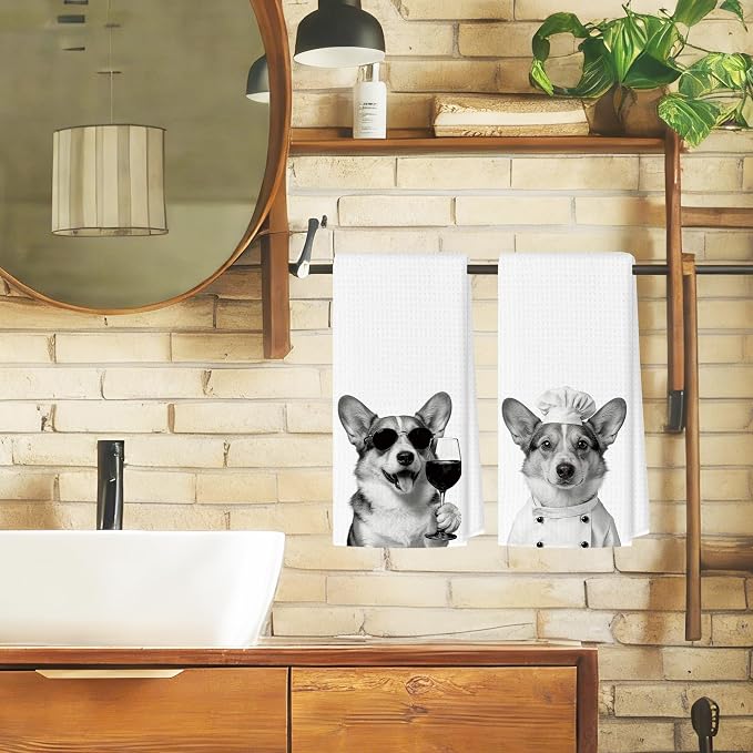 Funny Corgi Kitchen Towels Set of 2, Dog Kitchen Bar Accessories, Dog Chef Gifts - Image 4