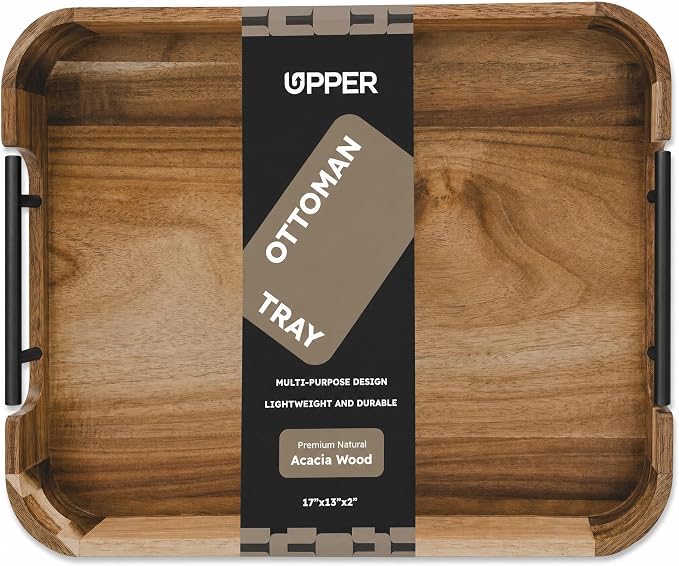 Upper Acacia Wood Ottoman Tray 17x13 Inches by Upper