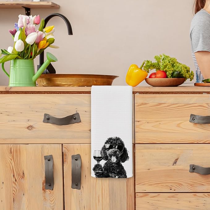Funny Black Labradoodle Wine Kitchen Towels, Gifts - Image 4