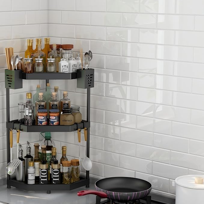 Kitchen Corner Shelf Countertop 3 Tier Bathroom Counter Organizer Cabinet - Image 4
