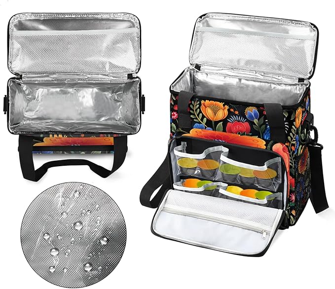 Boho Flower Coffee Maker Carring Bag, Large Insulated Storage Organizer Case - Image 3