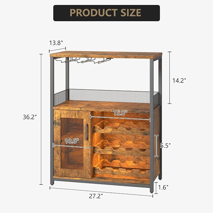 Jojoka LED Lighted 3-Tier Wine Bar Cabinet, Freestanding Sideboard Buffet - Image 2
