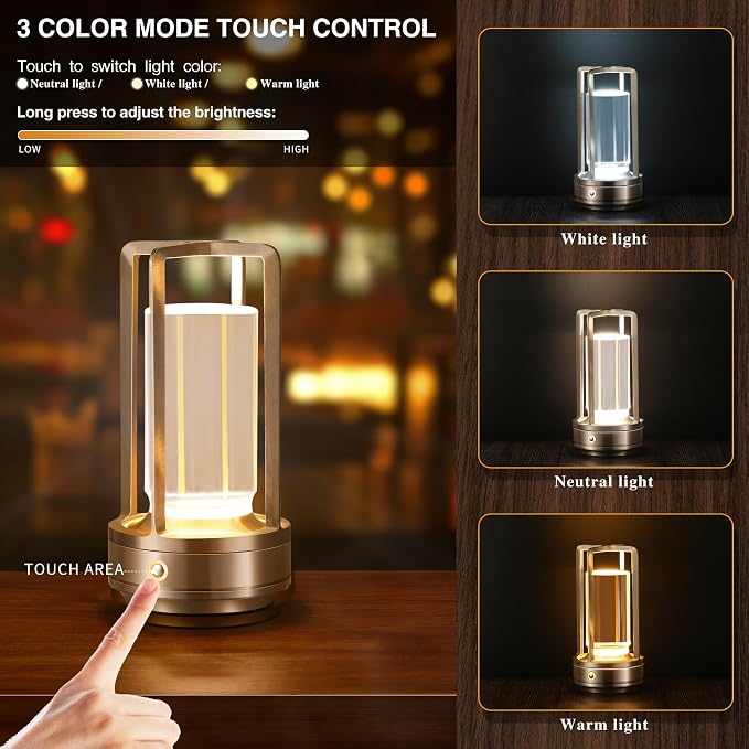 Anxingtools Portable Metal Table Lamp, Cordless Table Lamp, Rechargeable - Image 2