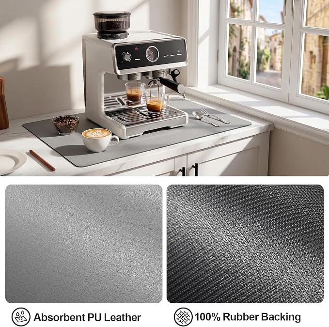 Ecotrim Absorbent Coffee Mat, Stain Hiding PU Leather Surface, Non-Slip Natural - Image 4