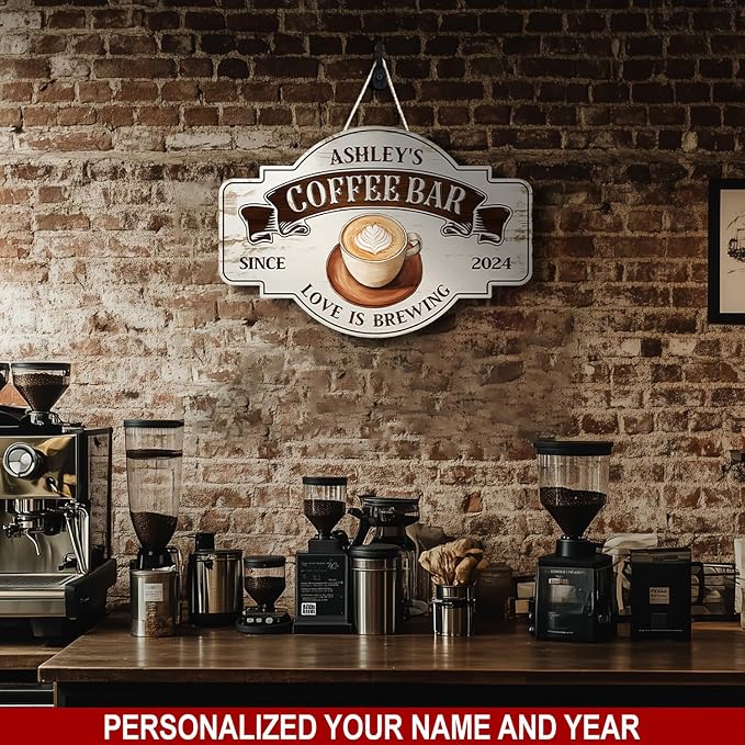 THUYPT Personalized Coffee Sign, Coffee Wooden Sign Plaque Wall Hanging Coffee - Image 3