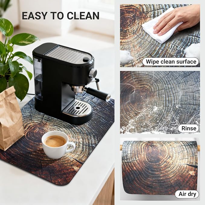 Coffee Mat 32x18 Inch, Wood Grain Counter Top Mat, Absorbent Hide Stain Rubber - Image 4