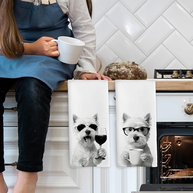 Funny West Highland Kitchen Towels Set of 2, Funny Dog Kitchen Accessories - Image 3