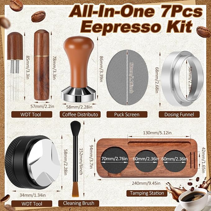 7 Pcs Espresso Accessories Kit, 58 mm Coffee Tamper Set Espresso Machine - Image 2
