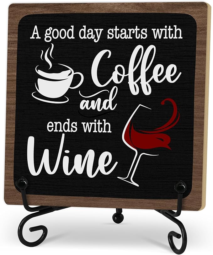 Coffee And Wine Desk Decor Sign, Rustic Wooden Sign by Zmyollo