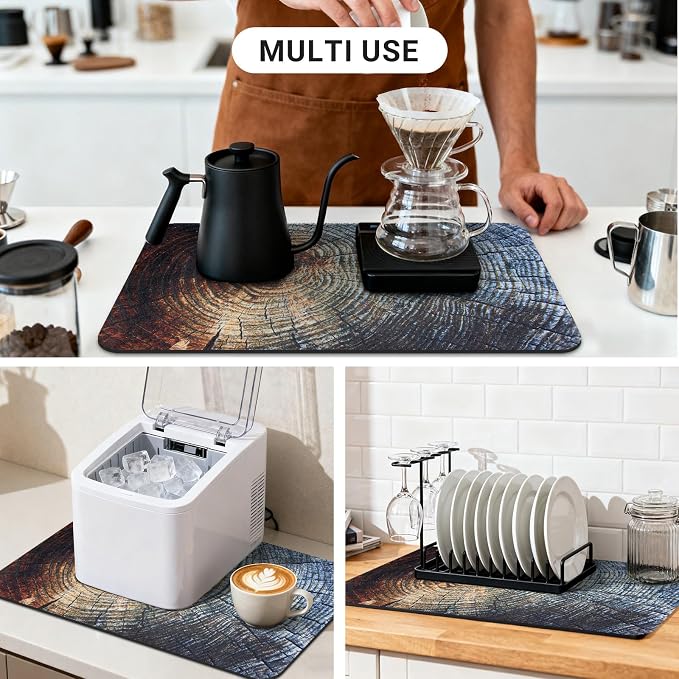 Coffee Mat 24x16 Inch, Wood Grain Coffee Drying Mat, Absorbent Hide Stain - Image 6