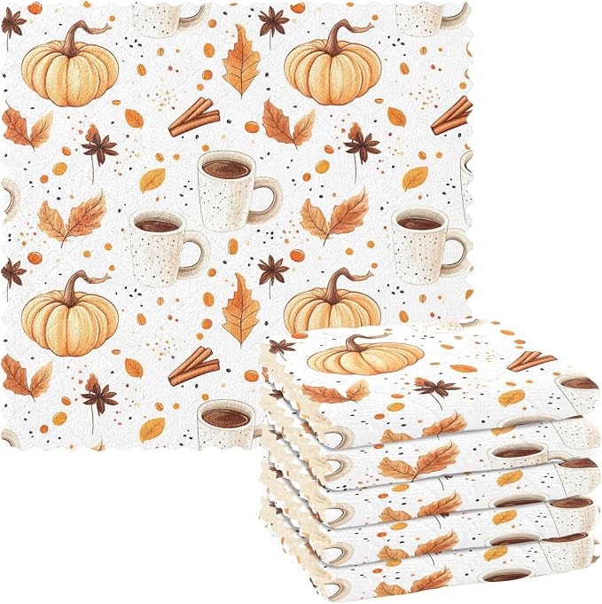 ALAZA Autumn Leaves Pumpkin Coffee Dish Towels Set of 6, Dish Bar Tea Towel by ALAZA