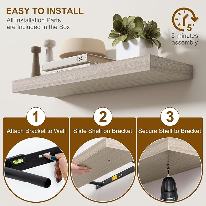 Fun Memories 72 Inch Floating Shelves, Wall Mounted Rustic Wood Floating Shelf - Image 6