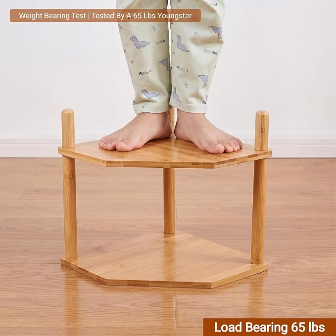 3-Tier Expandable Bamboo Corner Shelf - Image 8