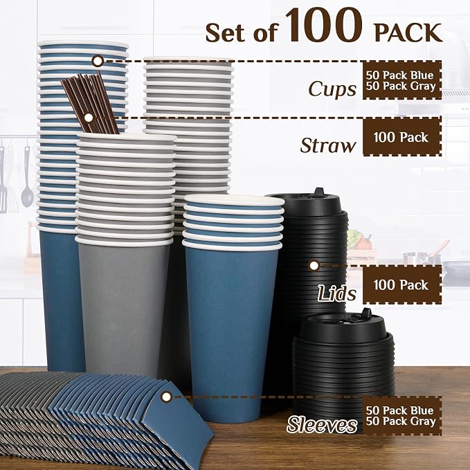 LITOPAK 100 Pack 20 oz Disposable Paper Coffee Cups - Image 7