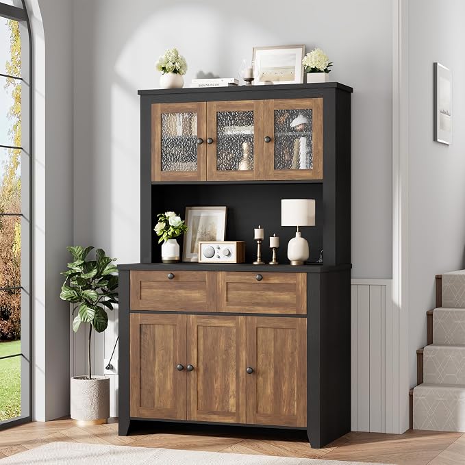 Pantry Cabinet with Charging Station, Farmhouse Kitchen Pantry Storage Cabinet - Image 4