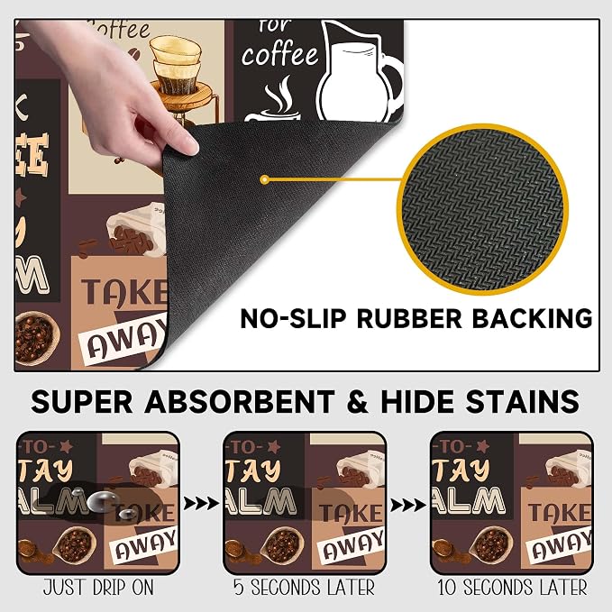 Retro Coffee Pattern Drying Mat 12" x 19", Non-Slip Absorbent Quick-Dry Mat - Image 5