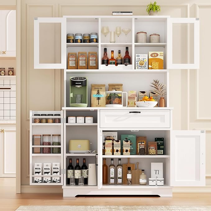 Vongrasig Kitchen Pantry Cabinet, Large Kitchen Hutch Formhouse Storage Cabinet - Image 4