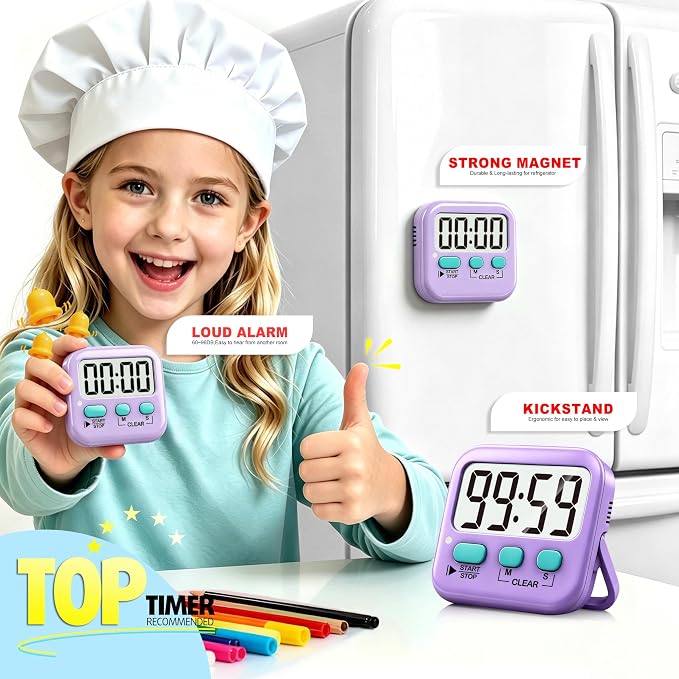 Antonki 2 Pack Digital Timer for Kids, Magnetic Countdown Kitchen Timers for - Image 3