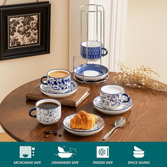 vancasso 8OZ Stackable Cappuccino Cups, Porcelain Espresso Cups - Image 3