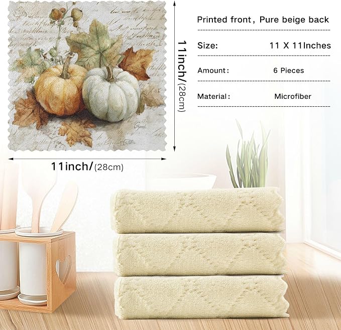 Kitchen Towels Fall Pumpkin Autumn Leaves Thanksgiving Dish Towels Multipurpose - Image 3