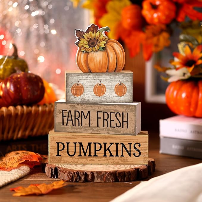 Lineshading 4 Pcs Fall Pumpkin Decor Fall Table Decoration Thanksgiving Tiered - Image 2
