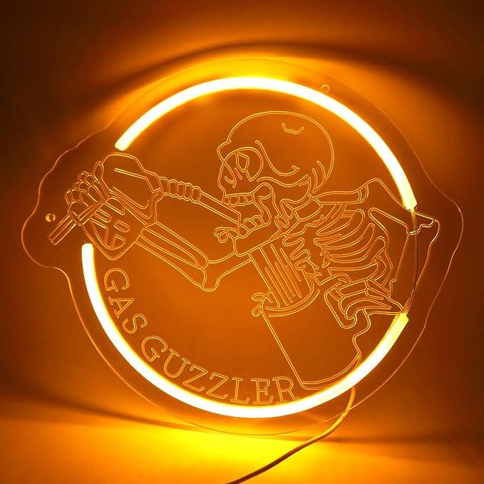 Gas Guzzler Skull Neon Sign Garage Wall Art LED by TAGEEKOONeonSigns