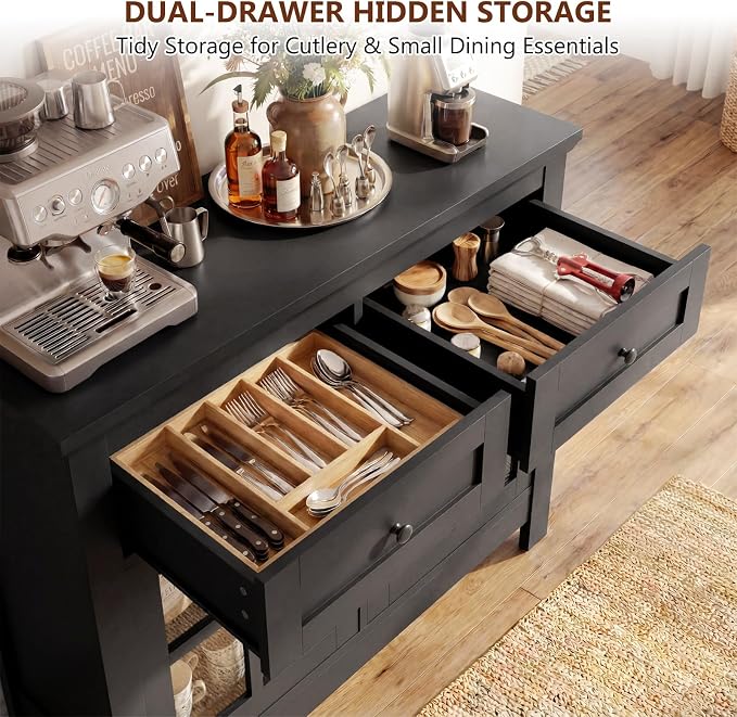 108" Buffet Cabinet Sideboard, Large Coffee Bar Cabinet - Image 4