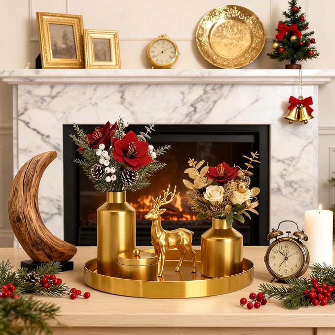 Jucoan 12 Inch Round Gold Tray, Decorative Dresser Vanity Tray Makeup Organizer - Image 4
