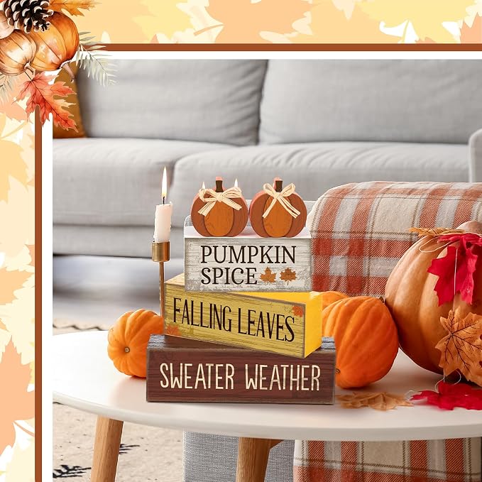 Lineshading 4 Pcs Fall Pumpkin Decor Fall Table Decoration Thanksgiving Tiered - Image 5