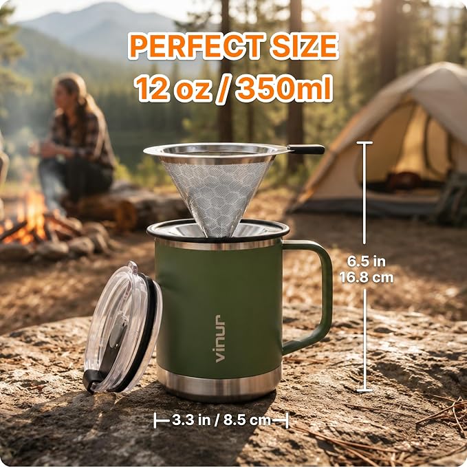 VINUR Stainless Steel Pour Over Coffee Maker, 12 oz Insulated Coffee Maker - Image 4