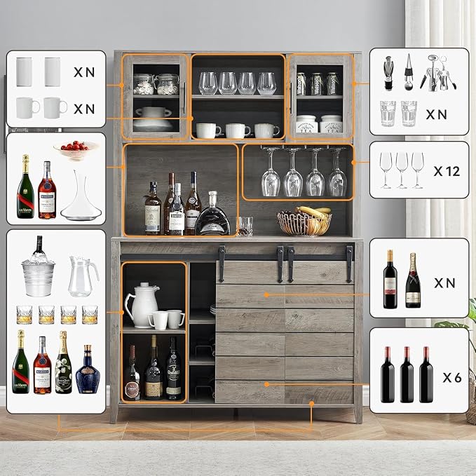 IDEALHOUSE 70'' Wine Coffee Bar Cabinet - Image 5