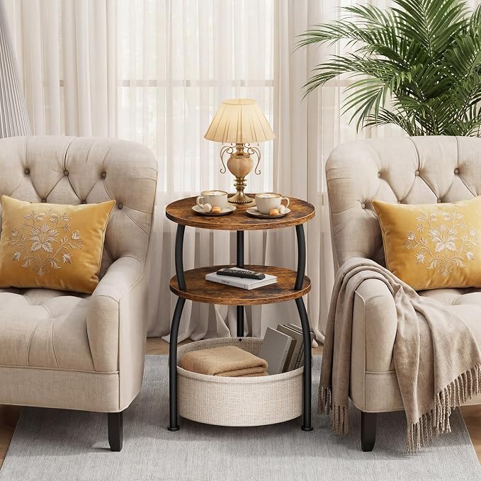 Round Side Table with Storage Basket - Image 5