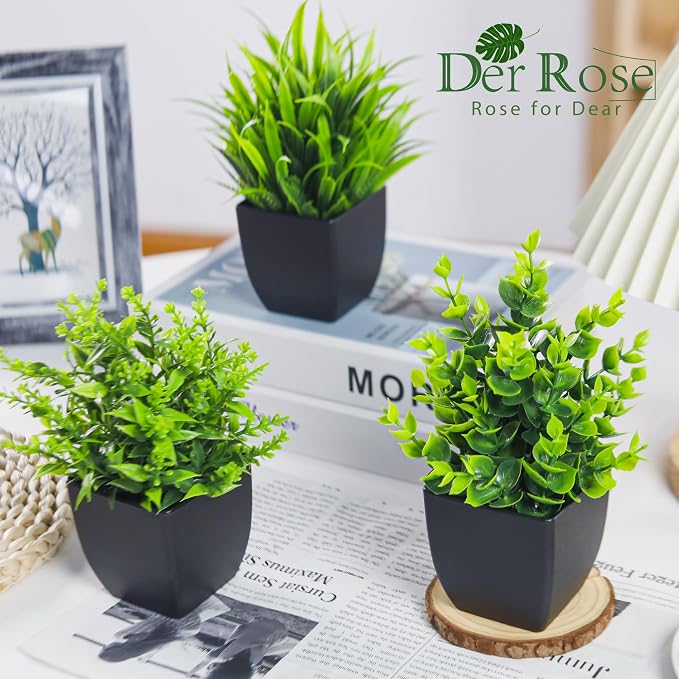 Der Rose 4 Packs Fake Plants Small Artificial Mini Faux Plants - Image 4