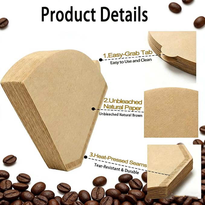 #4 Cone Coffee Filters 100 Count, Unbleached Natural Brown Paper, No Bleach No - Image 3