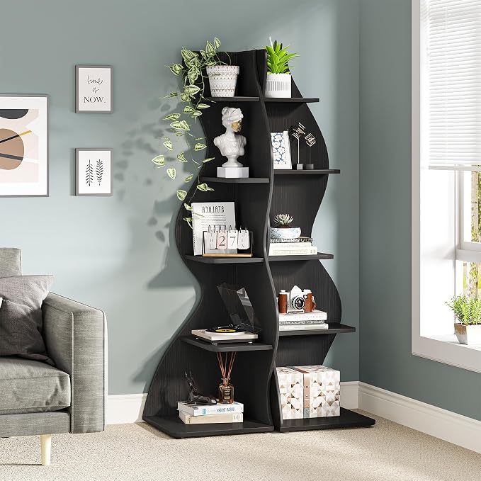 Tribesigns Corner Shelf, Modern 5-Tier Wall Corner Bookshelf, Stylish Corner - Image 2